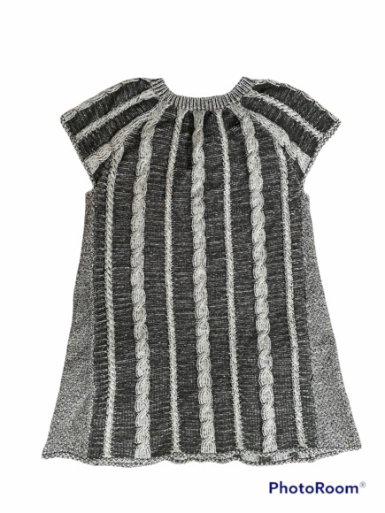 Vintage Sweater A-line Black Gray/Grey Size L Short Sleeve Cable Knit Crew Neck - Picture 2 of 5